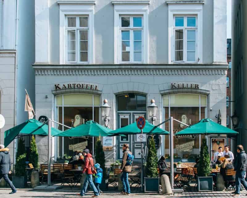 An exterior shot of Kartoffelkeller restaurant from across the street